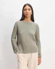 The Cotton Merino Cable Crew | Sage Green