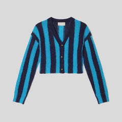 The Alpaca V-Neck Cropped Cardigan | Horizon Blue / Ocean Cavern