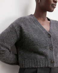 The Alpaca V-Neck Cropped Cardigan | Dark Charcoal