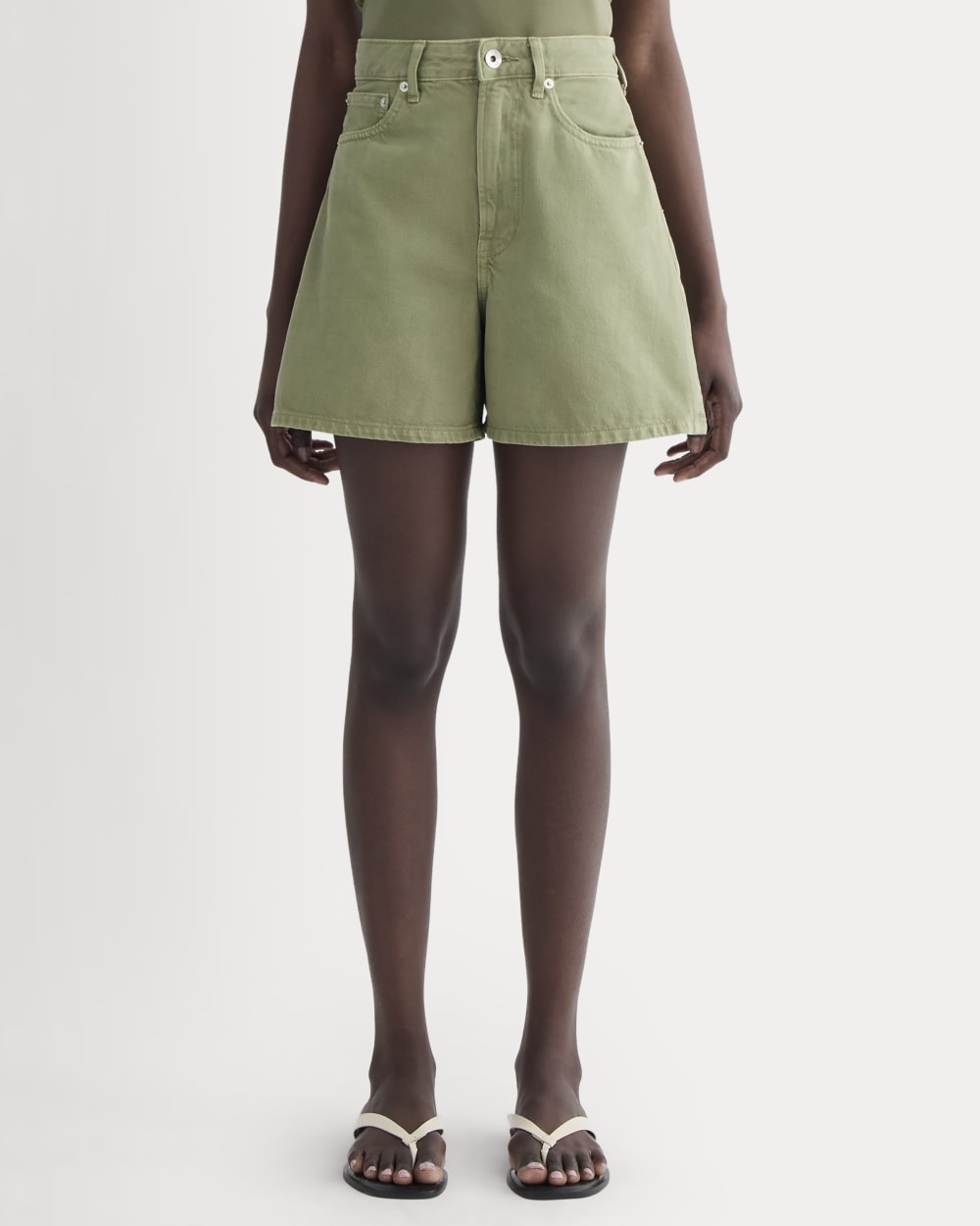 The A-Line Denim Short | Neutral Oil Green