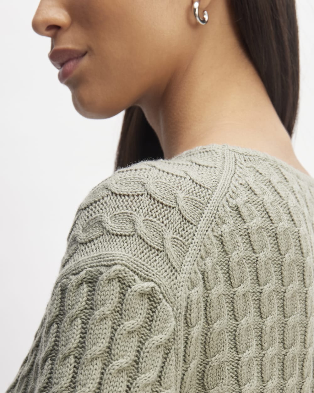 The Cotton Merino Cable Crew | Sage Green