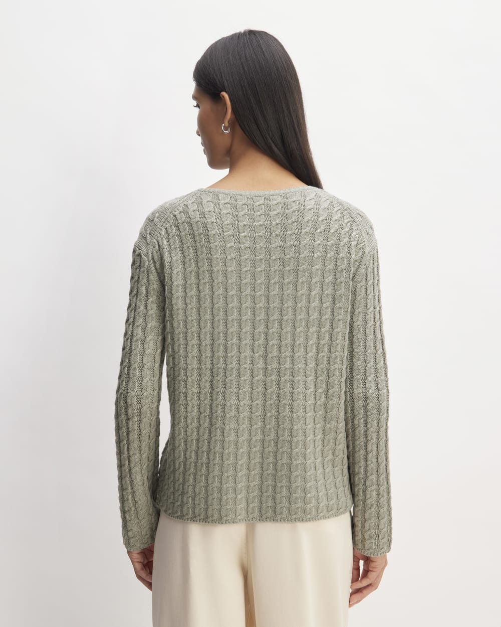 The Cotton Merino Cable Crew | Sage Green