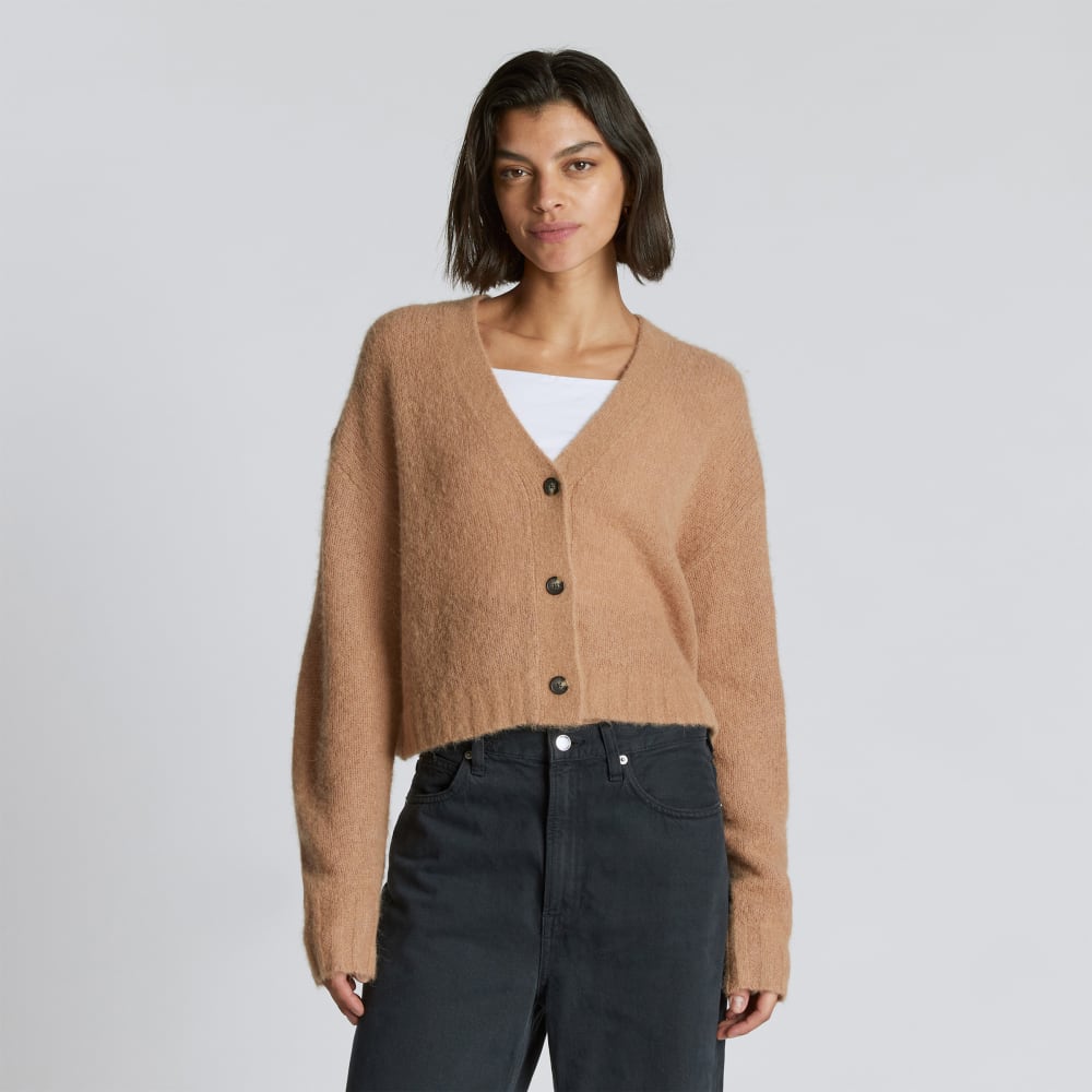 The Alpaca V-Neck Cropped Cardigan | Warm Taupe