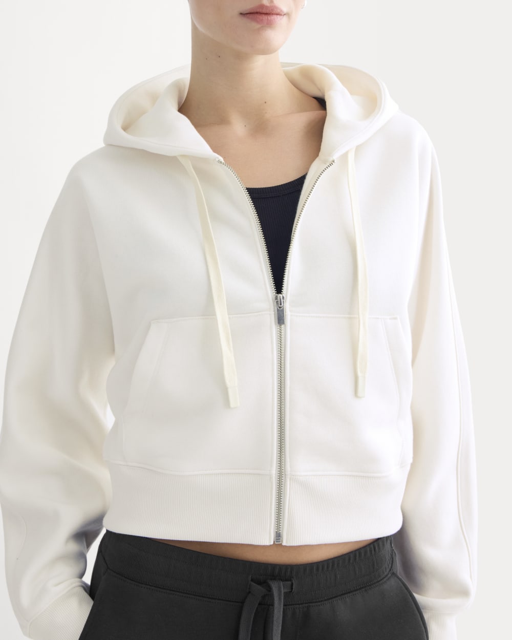 Luxe Fleece Full-Zip Cropped Hoodie | Bone