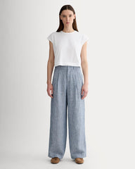 The Linen Way-High® Drape Pant  | White / Blue
