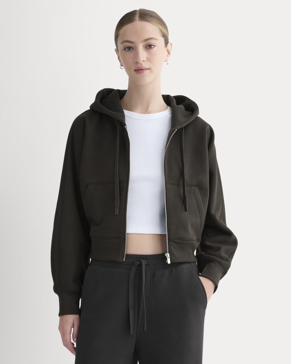 Luxe Fleece Full-Zip Cropped Hoodie | Black