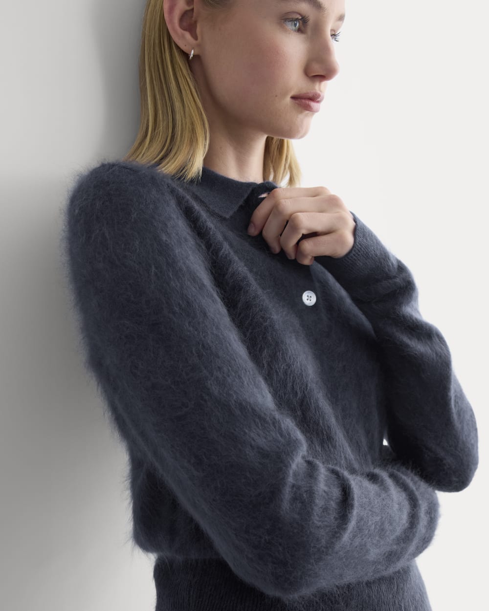 Lush Cashmere Cropped Polo Sweater | Starry Navy