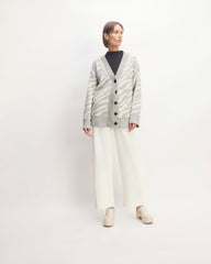 The Alpaca Tiger Jacquard Cardigan | Heathered Grey / Snow