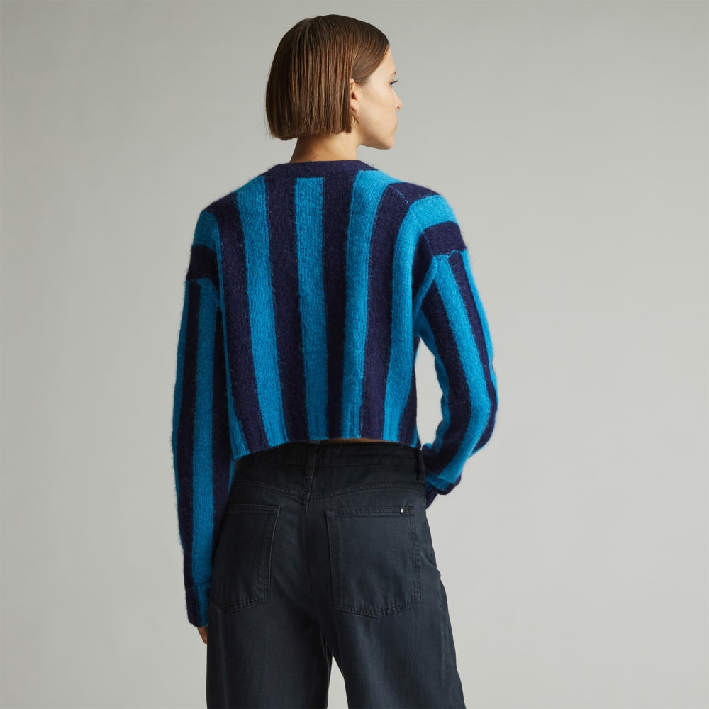 The Alpaca V-Neck Cropped Cardigan | Horizon Blue / Ocean Cavern