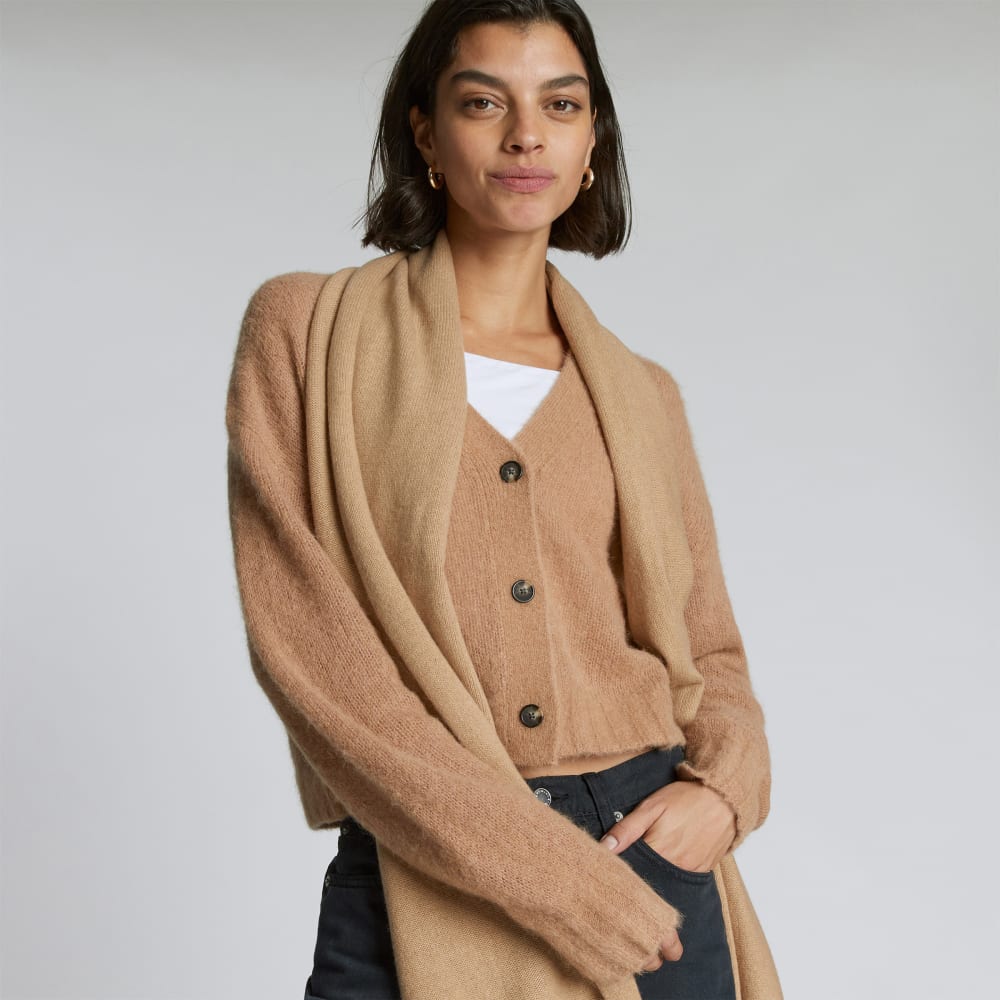 The Alpaca V-Neck Cropped Cardigan | Warm Taupe