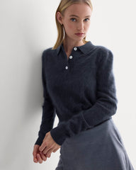 Lush Cashmere Cropped Polo Sweater | Starry Navy