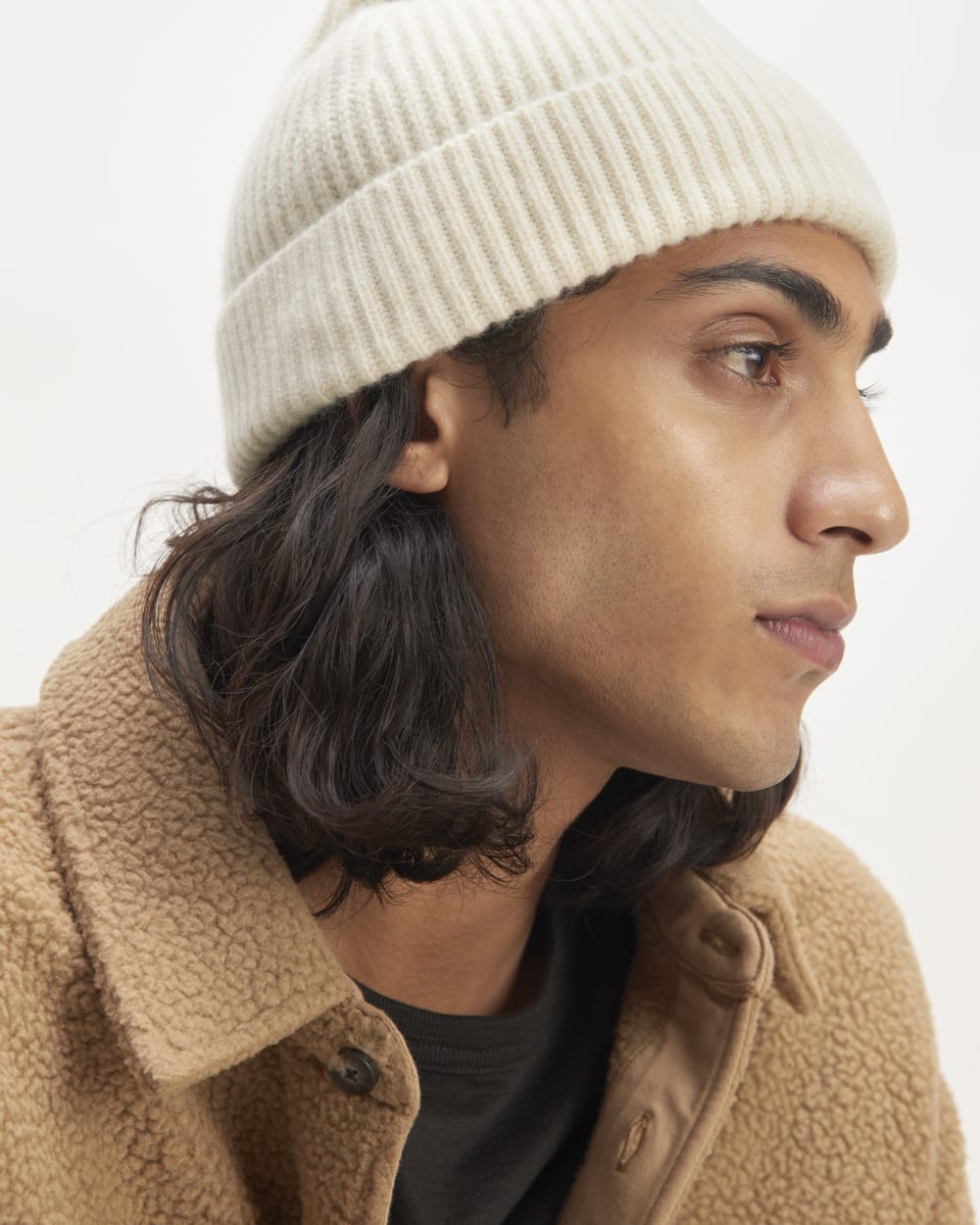 The Cashmere Fine Rib Beanie | Bone