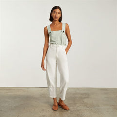 The Apron Linen Tank | Seafoam Pinstripe