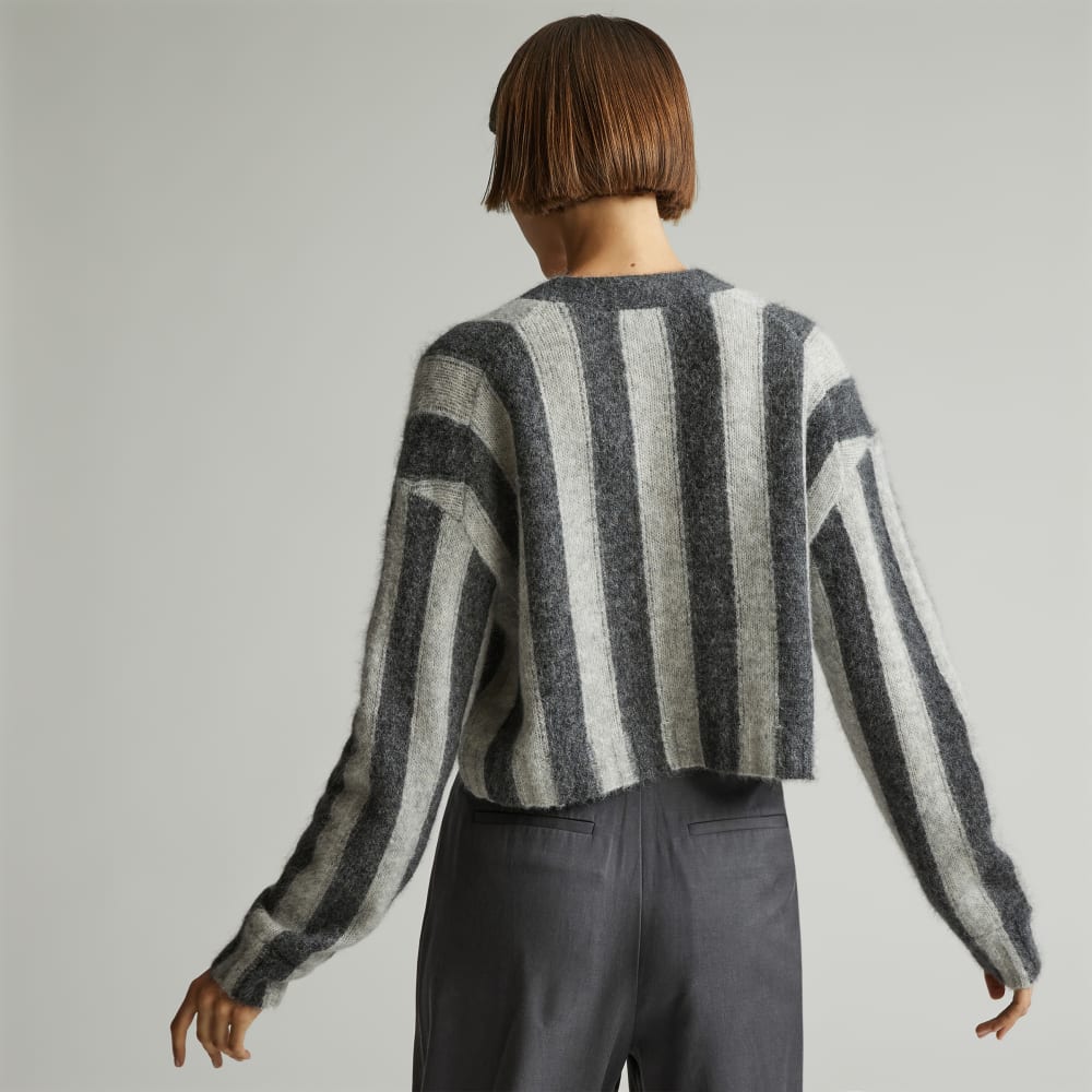 The Alpaca V-Neck Cropped Cardigan | Light Heather Grey / Dark Charcoal