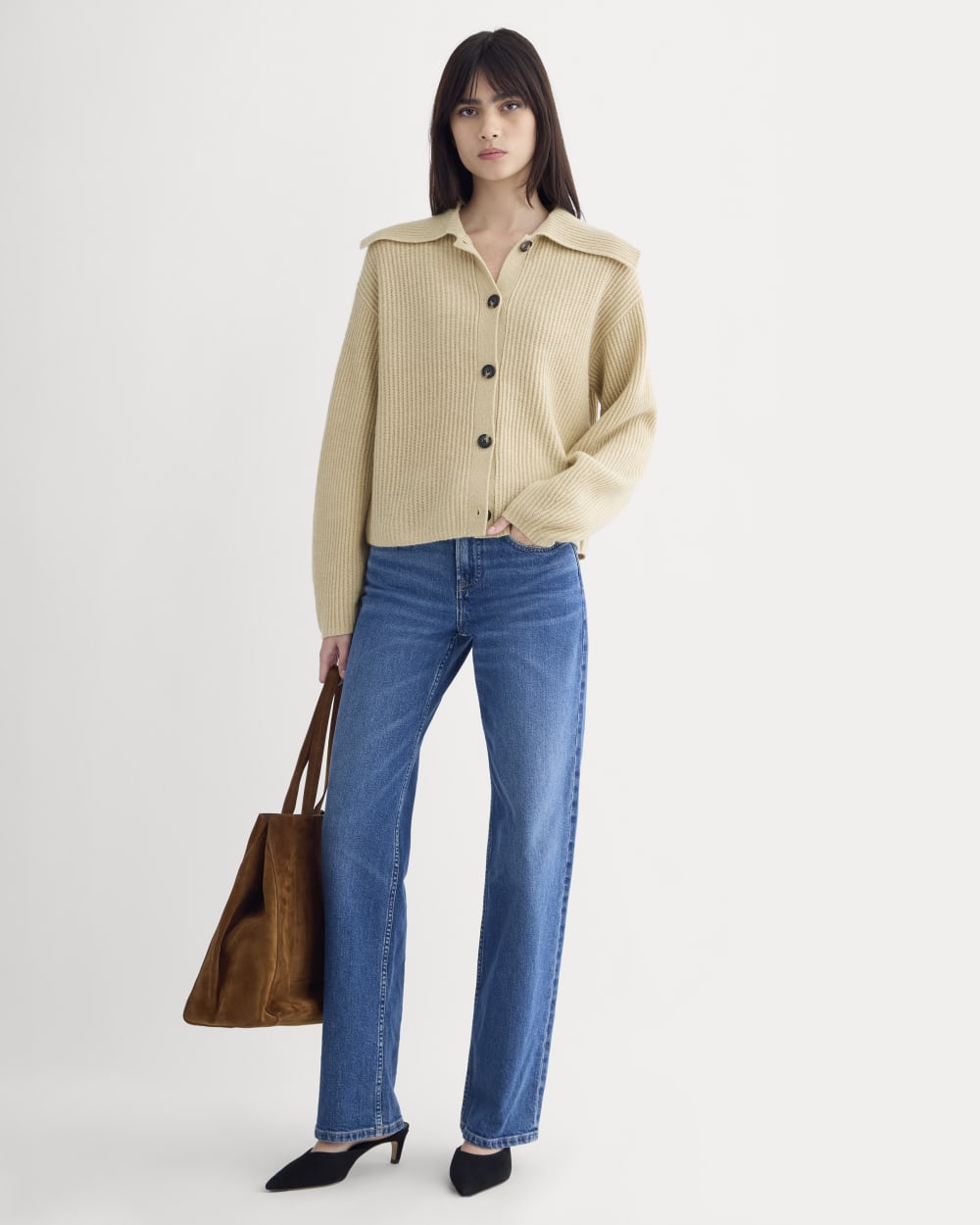 Fisherman Cardigan in Wool Cashmere | Heather Light Camel