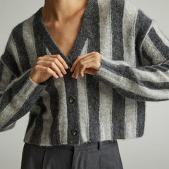 The Alpaca V-Neck Cropped Cardigan | Light Heather Grey / Dark Charcoal